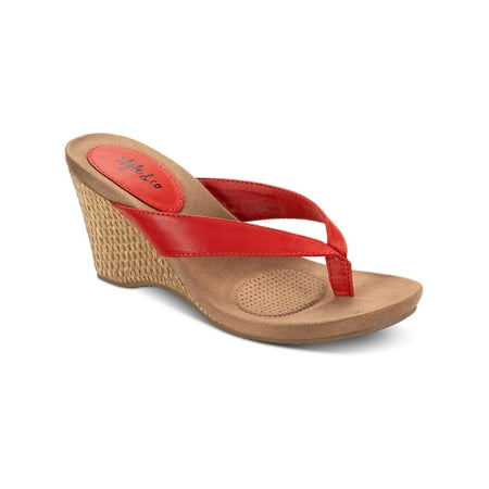 Style & Co. Womens Chicklet Faux Leather Thong Wedge Sandals