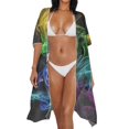 thumbnail image 3 of HELLHERO High Quality Fabrics Bathing Suit Cover Up for Beach Short Sleeve Cardigan Colorful Smoke, 3 of 5
