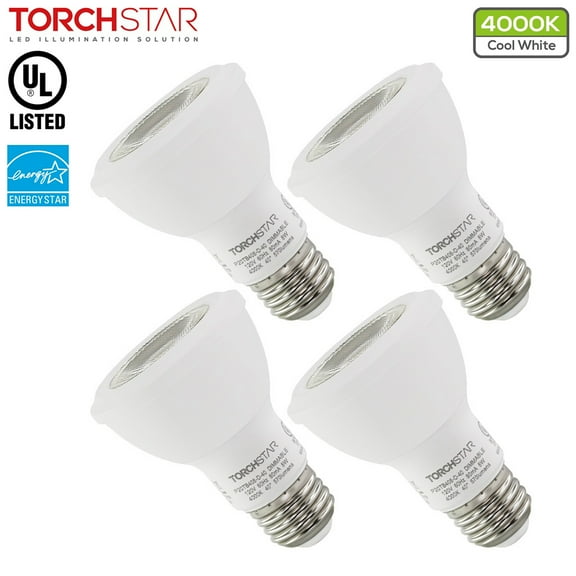 TORCHSTAR 8W Dimmable PAR20 LED Spot Light Bulbs, for Recessed, Track Lighting, 50W Equivalent, Damp Location Available, 4000K Cool White, E26 Medium Screw Base, UL & Energy Star Listed, Pack of 4