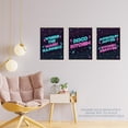 thumbnail image 3 of Pack of 3 Neon Blue and Pink Disco Kitchen Quote Retro Typography Unframed Wall Art Living Room Prints Set, 3 of 5