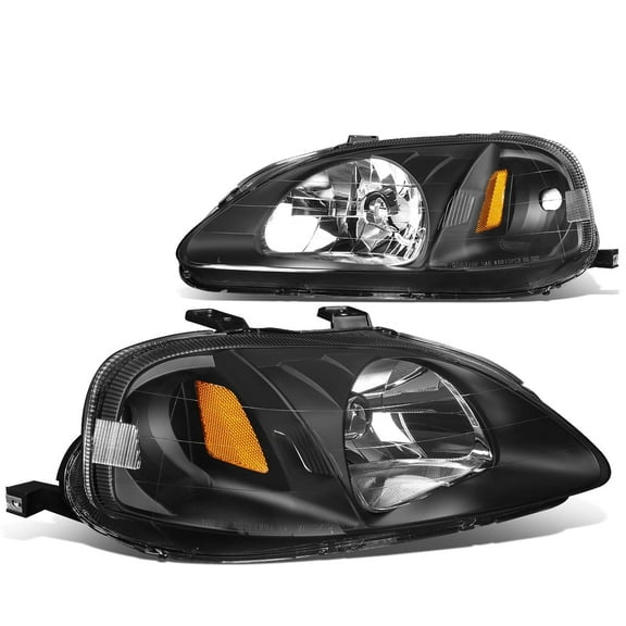 DNA Motoring For 99-00 Honda Civic JDM Black Amber Corner Headlight Lamps Pair