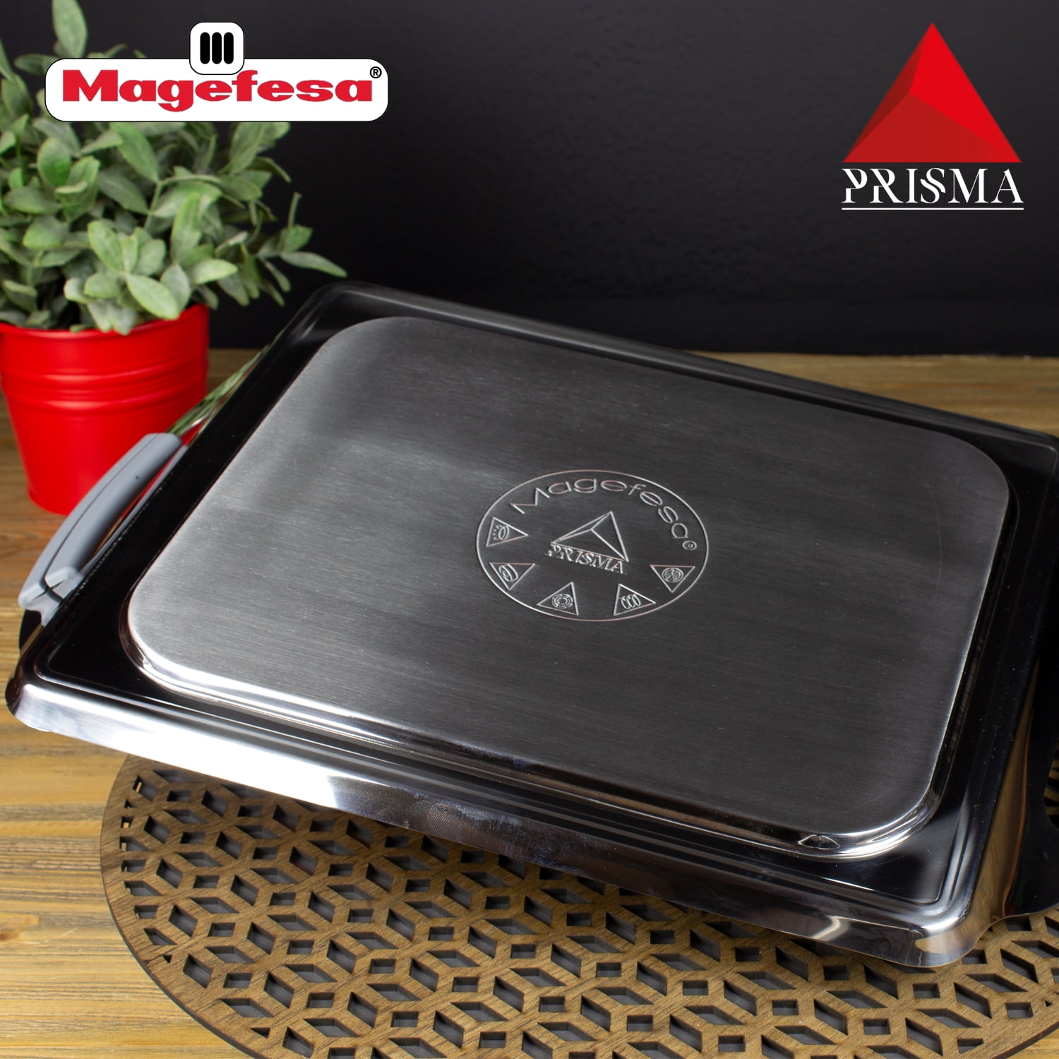Magefesa Prisma Stainless Steel Non-Stick Griddle Pan, 10.6" x 8.3", Induction Compatible, Dishwasher Safe