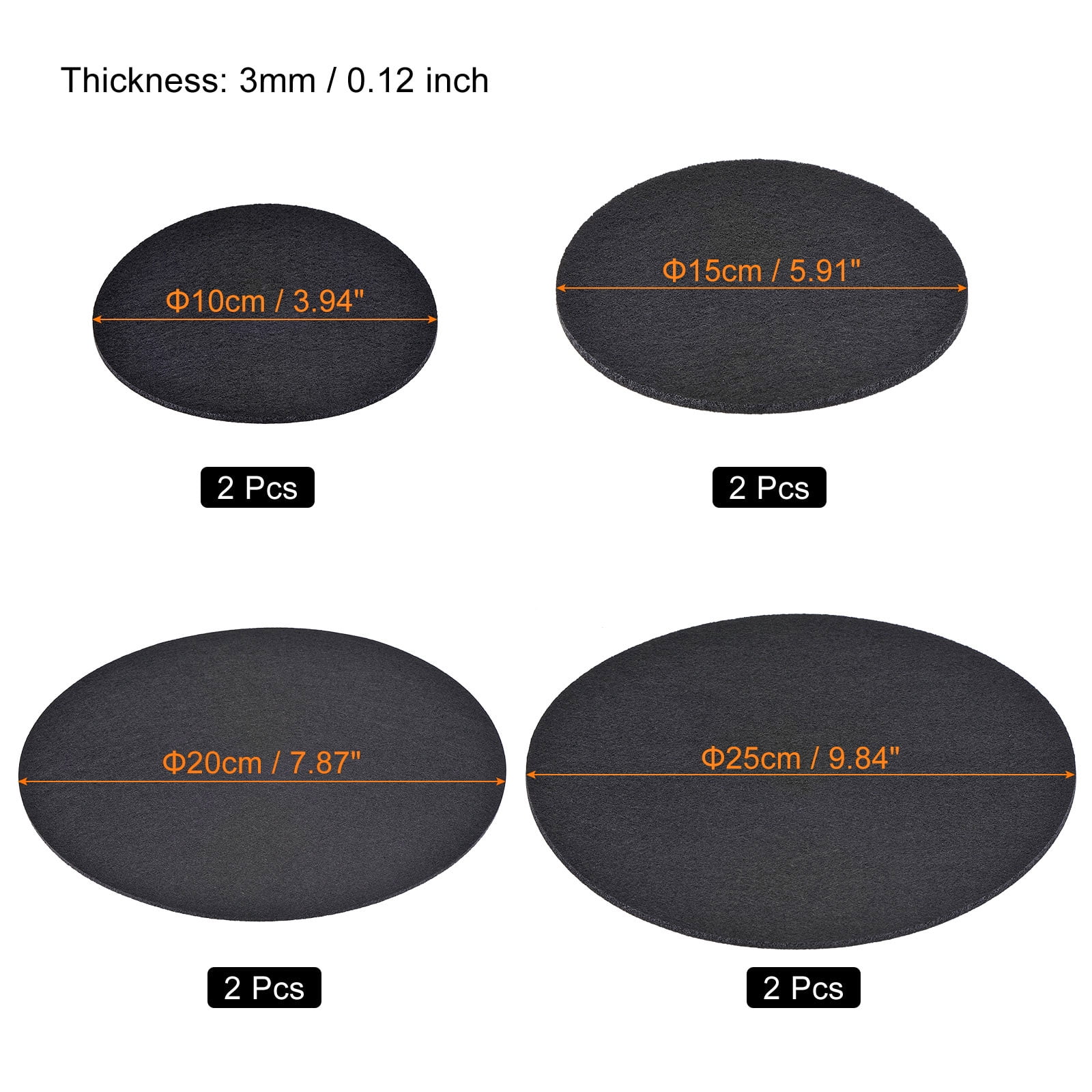 Unique Bargains Plant Coasters Reversible Absorbent Round Felt Pad Mats Set Black