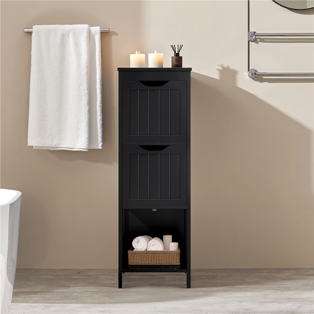 Yaheetech 35" Height Compact Corner Bathroom Cabinet with Open Shelf, Black