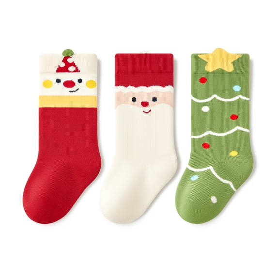 Beibi 3-Pair Unisex Children's Socks Christmas Collection & Ankle Socks, Suitable for Fall/Winter Wear Age Range: 0-6 years
