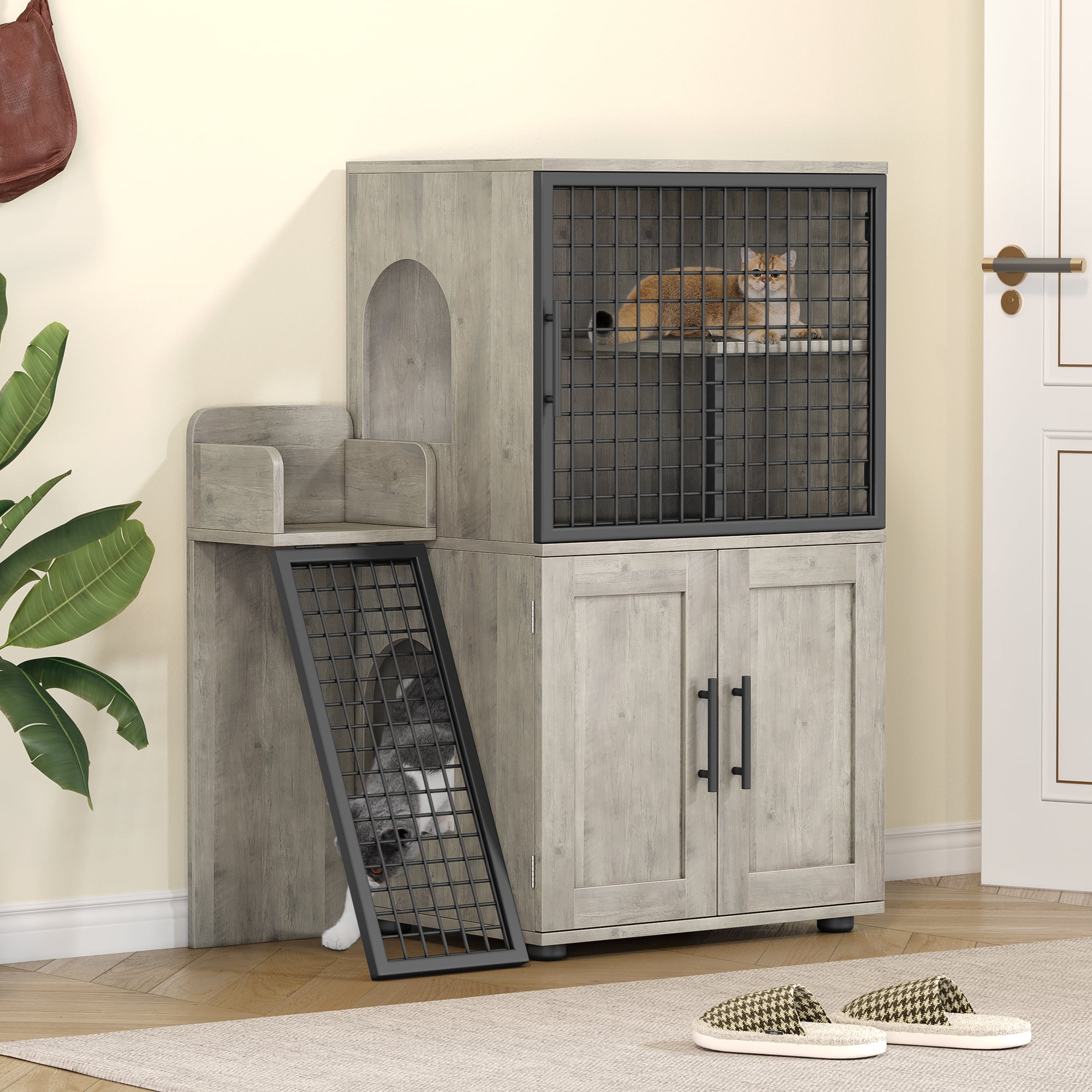 Cat Litter Box Enclosure Furniture - Hidden Litter Box Cabinet with Top Platform