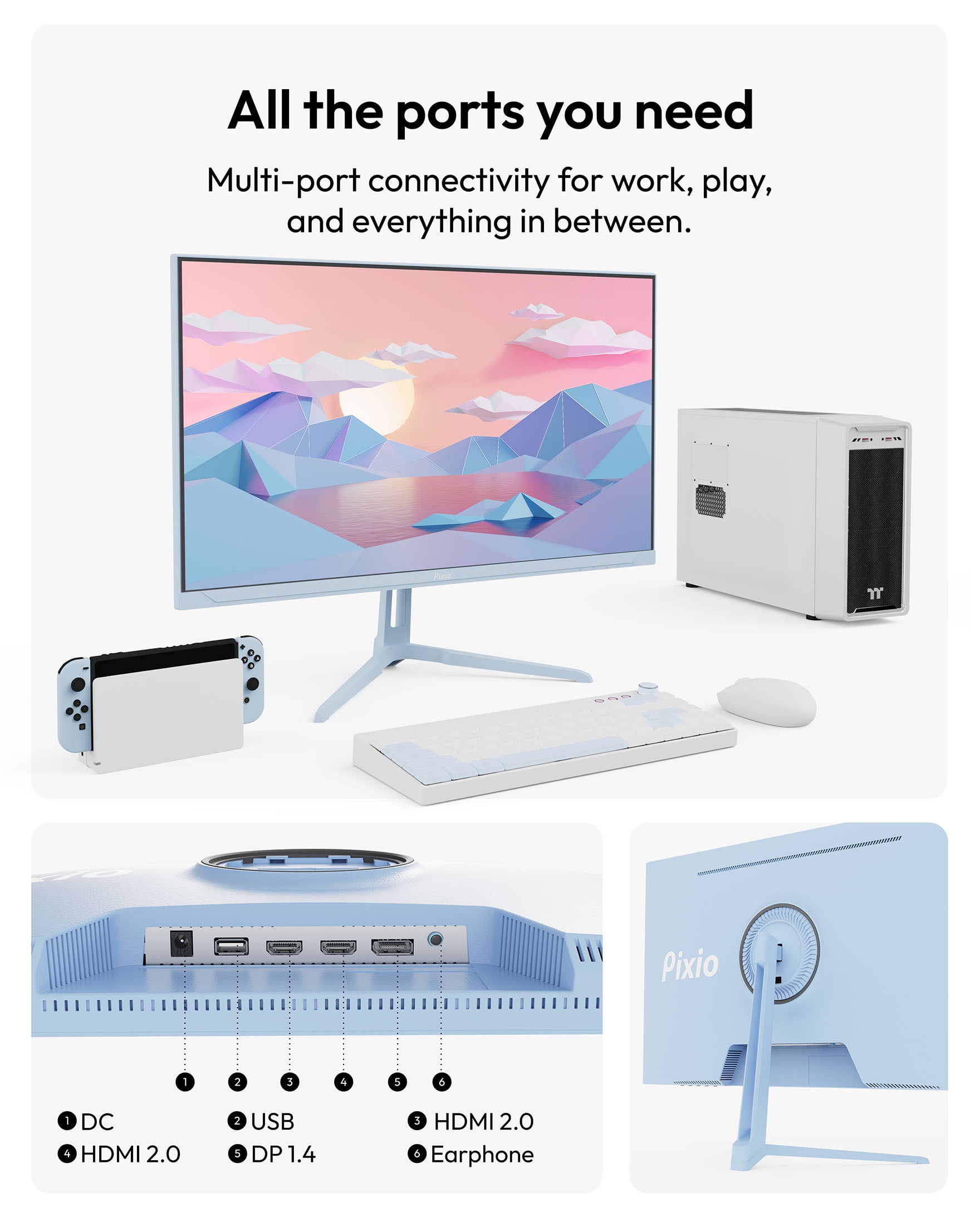Pixio PX279 Wave Blue 27 inch 240Hz Refresh Rate FHD 1080p Resolution Fast IPS Panel 1ms GTG Resonse Time Gaming Monitor with Adaptive Sync