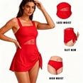 thumbnail image 3 of MecTo Women's Swimsuit 2 Piece Swim Suit High-Waisted Tummy Control Bathing Suit Tie Knot Skirt Top with Triangle Bottom Tankini Sets Red S, 3 of 8