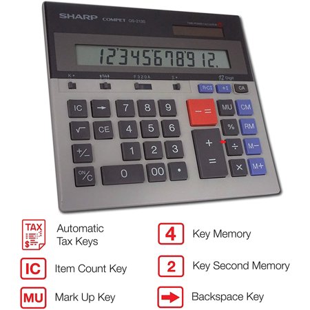 Sharp QS-2130 12-Digit Commercial Desktop Calculator with Kickstand