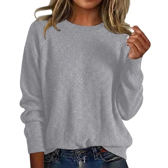 JIAYUE Women's Sweater Solid Color Knit Pullover Yarn Casual Loose Fit Round Neck Long Sleeve For Daily Wear Female Trendy Tops