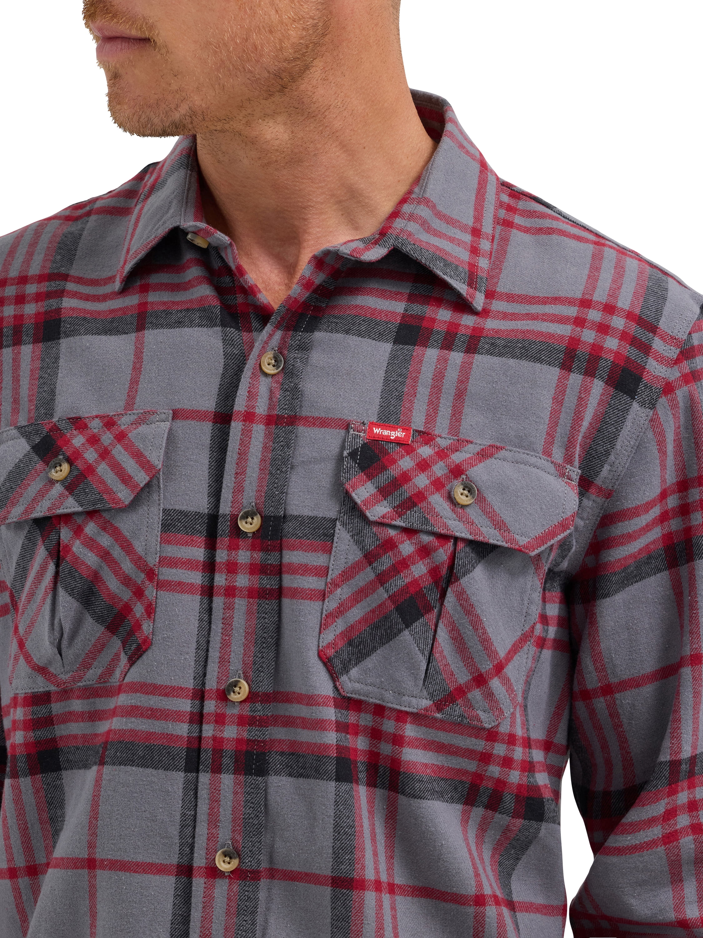 Wrangler® Men's and Big Men's Relaxed Fit Brushed Flannel Shirt with Long Sleeves, Sizes S-5XL