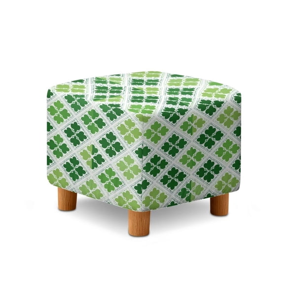 TSOVTHRID Shamrock Leaf Plaid Print Ottoman Cover Square Footrest Sofa Slipcovers Soft Stretch Stool Cover with Elastic Band Footstool Protector Covers for Living Room St. Patrick's Day Decor