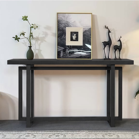 Demi Bonn 59" Narrow Console Table, MDF Entryway Sofa Table for Hallway, Living Room, Foyer with Space-Saving Design, Black