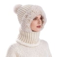 thumbnail image 3 of Spencer Womens Winter Hats, 3-in-1 Winter Beanie Scarf & Mask Set Knit Beanie Hat Fleece Lined Skull Hats with Pompom for Women, Beige, 3 of 10