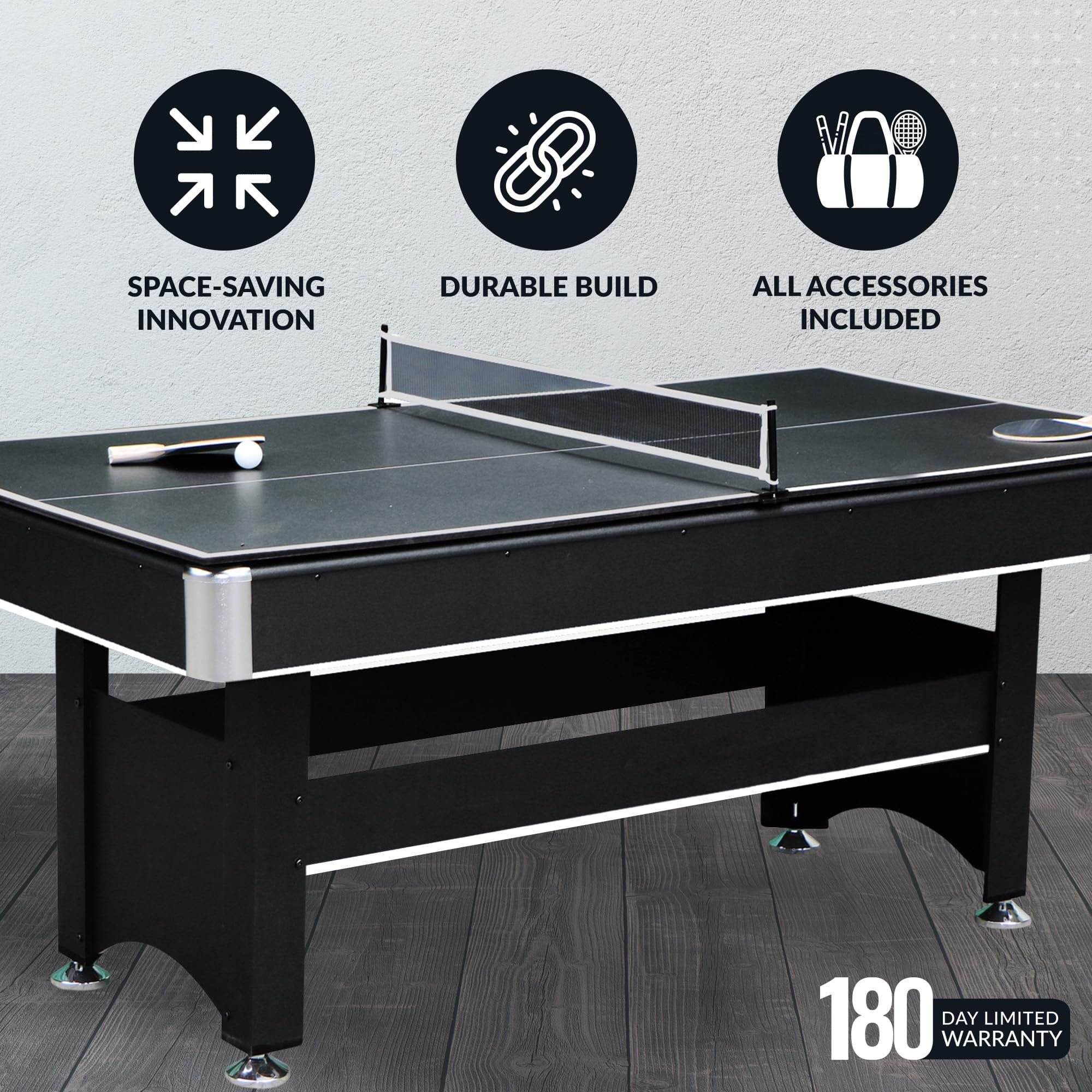 Aukfa 6 ft Pool Table, 2 in 1 Billiard Table with Ping Pong Table - Includes Billiard Balls, Cues, Paddles, Brush & More, Red