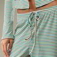 thumbnail image 4 of Women'S Striped 2 Piece Pants Outfits Long Sleeve Button Down Knit Top Set Leisure Vacation Green M, 4 of 9