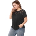 thumbnail image 1 of GRACE & GRANDEUR Women's Plus Size Lace Insert Short Sleeve Round Neck Top, 1 of 6
