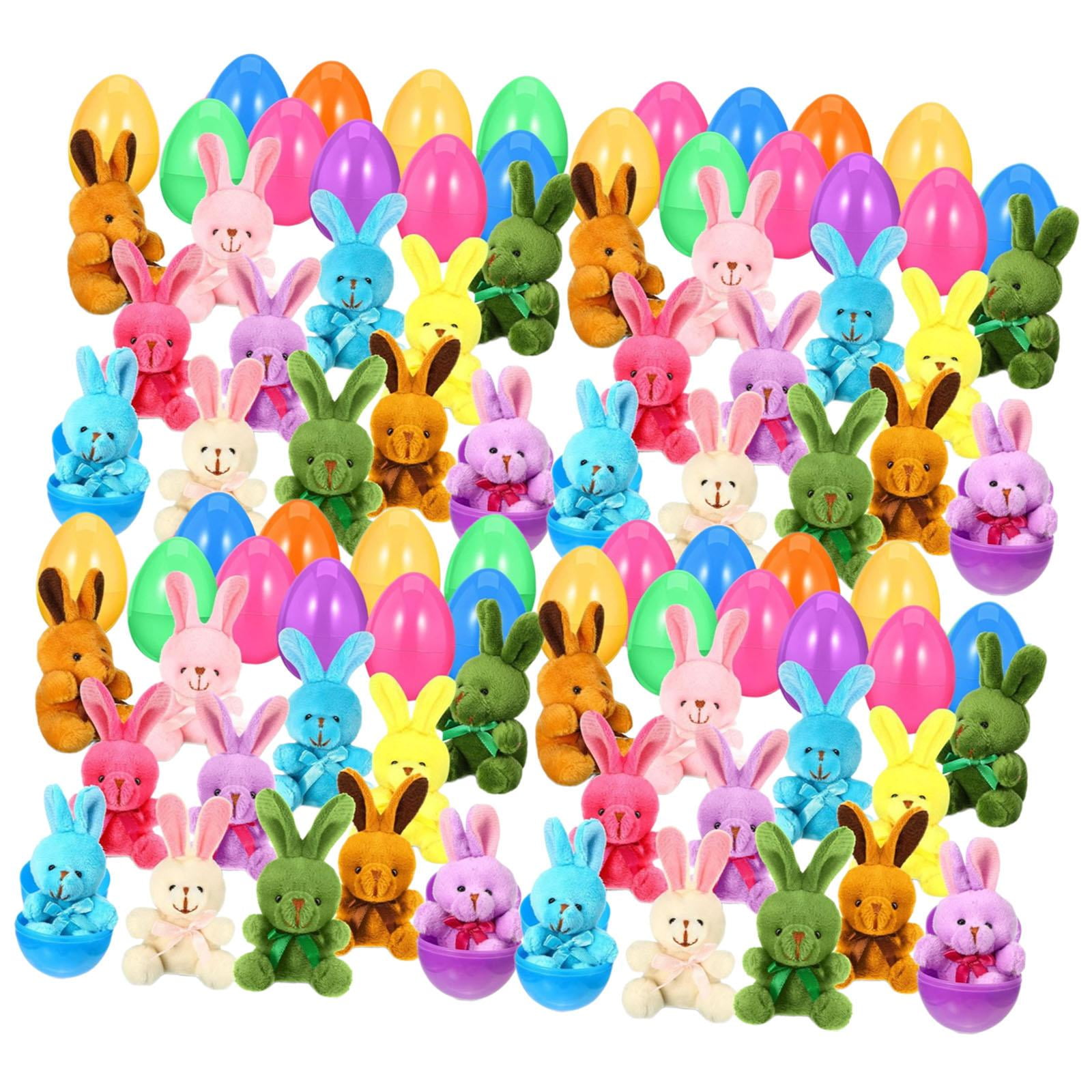 Tachiuwa Prefilled Easter Eggs with Bunny Toys Basket Fillers Doll Gift Easter Eggs Filled with Bunny Toys for Classroom Rewards 48Pcs