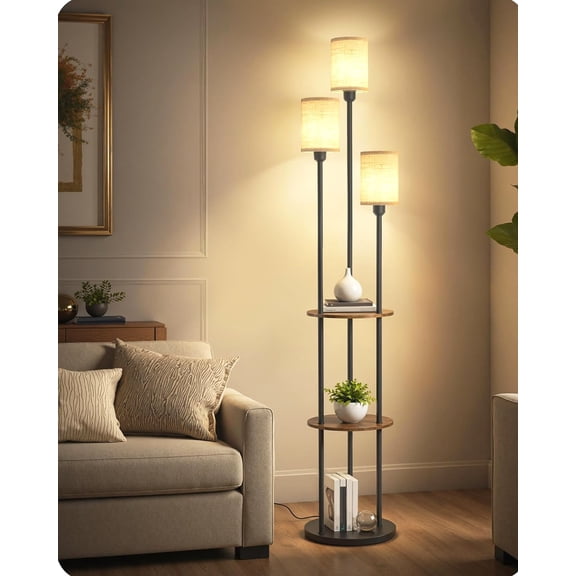 70.9" Floor Lamp with Shelves, Modern Floor Lamp with 3 19, Beige