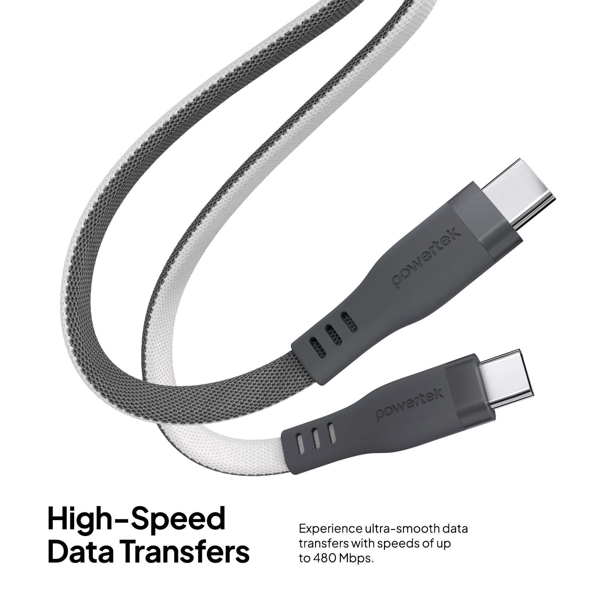 Powertek USB-C to USB-C Two-Tone Pastel Fast Charge Cable, 6 ft, Grey