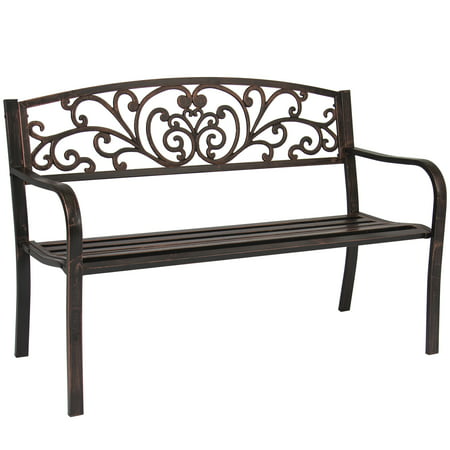 Best Choice Products 50-inch Outdoor Steel Park Bench with Slatted Seat and Floral Scroll Design,