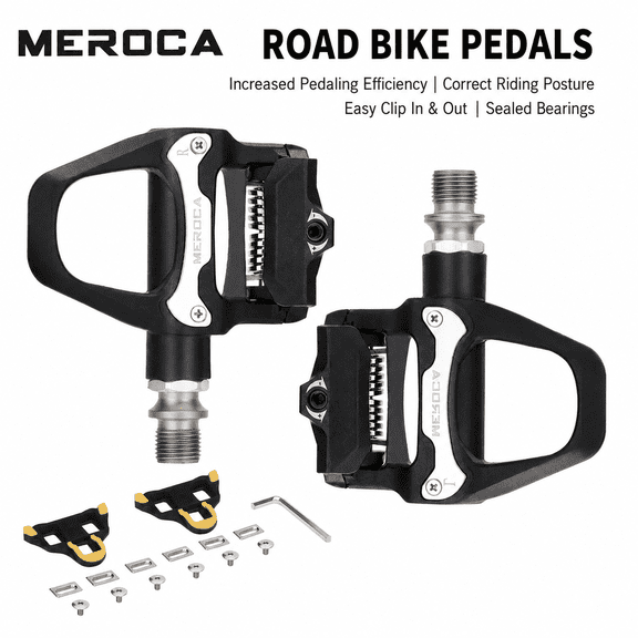 MEROCA R26 Road Bike Clipless Pedals, SPD-Compatible Bicycle Pedals with Cleats, Adjustable Tension and Sealed Bearings