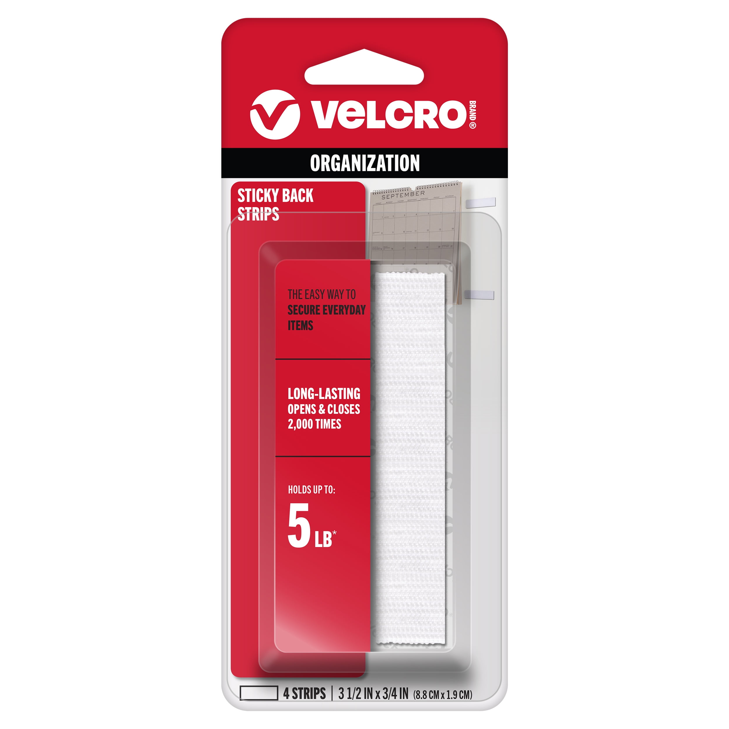 (4 pack) VELCRO Brand Sticky Back Hook and Loop Fasteners | Perfect for Home or Office | 3 1/2in x 3/4in Strips | Pack of 4 | White (VEL90076)