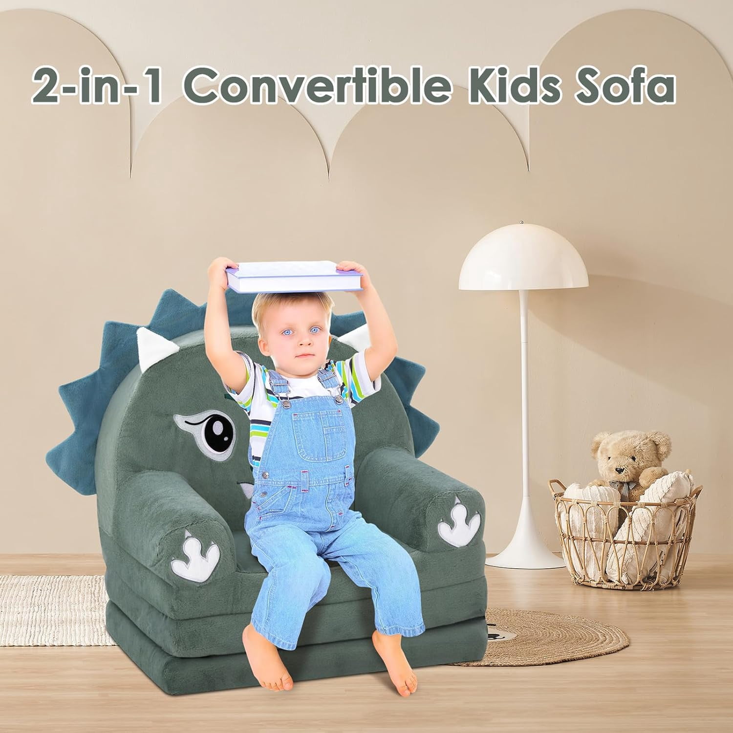Kids Couch  Foldable Kids Sofa to Lounger 2 in 1 Toddler Chair Plush  Sleeper Chair for Playing and Napping, Birthday Gifts for Boys and Girls