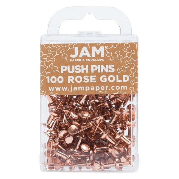 JAM Paper Push Pins, Rose Gold Push Pins, 1 inch, 100/Pack