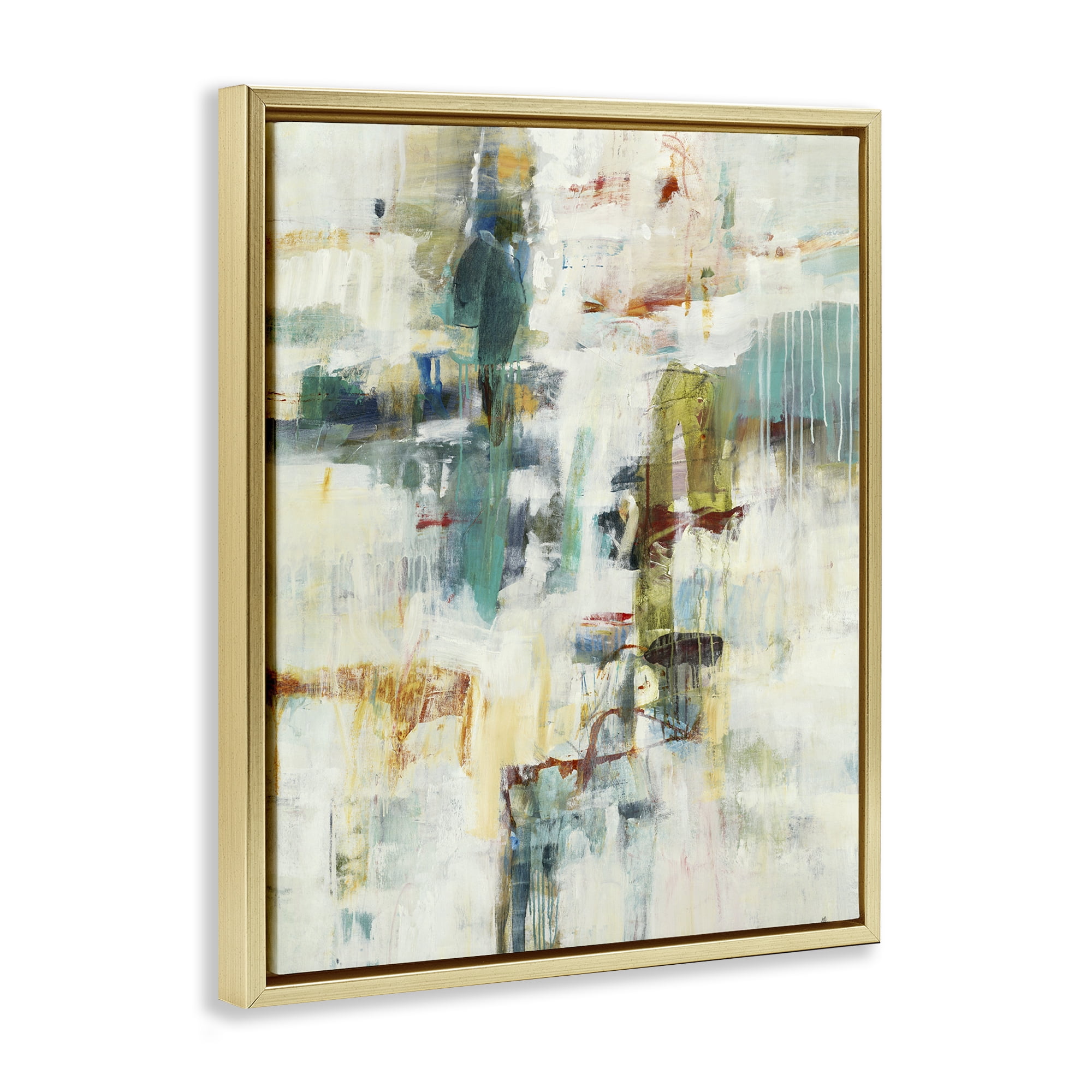 Stupell Industries Dynamic Paint Drips Gold Framed Floater Canvas Wall Art, design by Lisa Ridgers