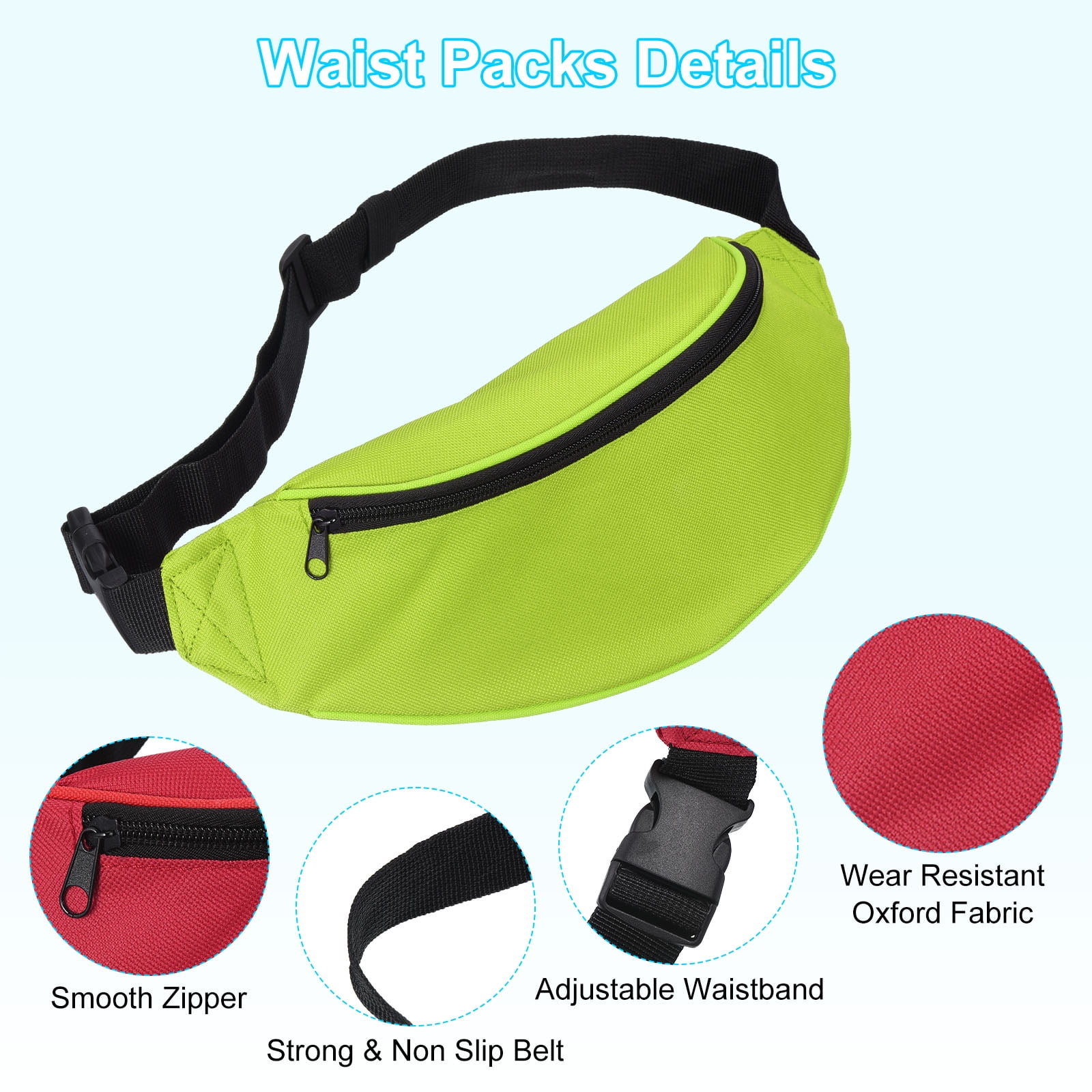 12 Pack Neon Fanny Packs Bulk 80s Party Belt Bags Adjustable