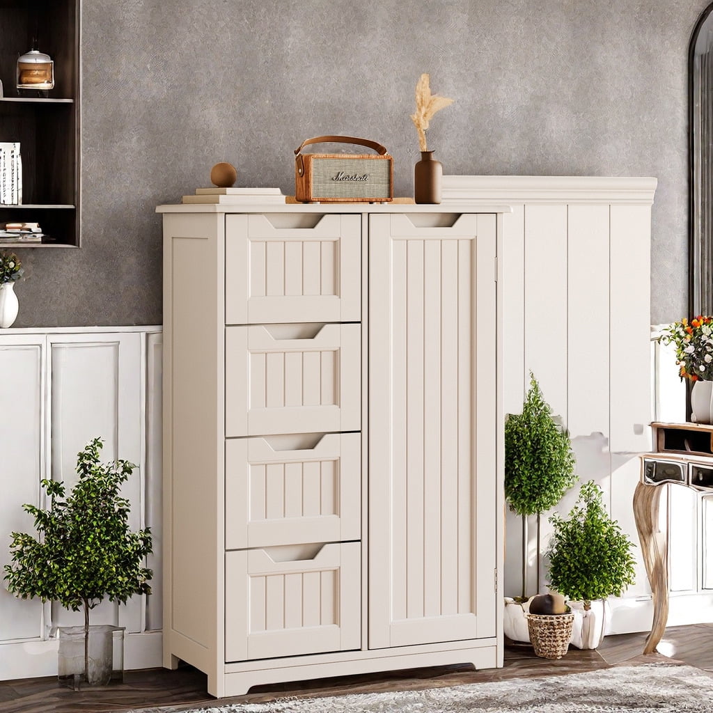 Kitchen Pantry Cabinet, 34" Small Food Pantry Storage Cabinet with Cutout Handles, White
