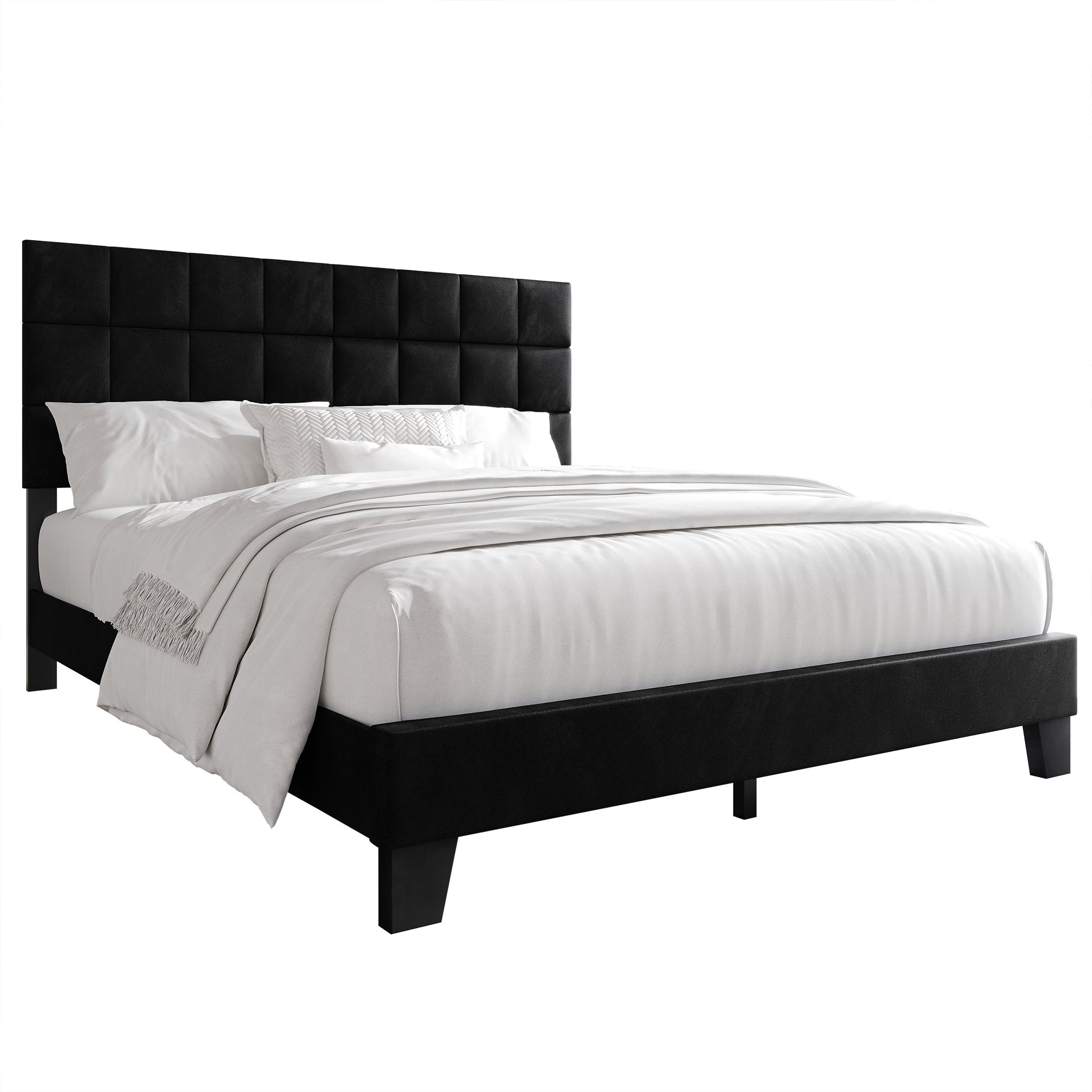 Castle Place Elegant Velvet Upholstered King Platform Bed, Black