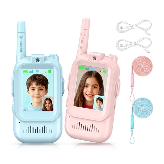 FDDAI Rechargeable Video Walkie Talkies for Kids, 1300FT Long Range 2 Pack with 2.0" IPS Screen and Voice Changer, Outdoor Toys for Camping, Birthday Gifts Ages 3-12