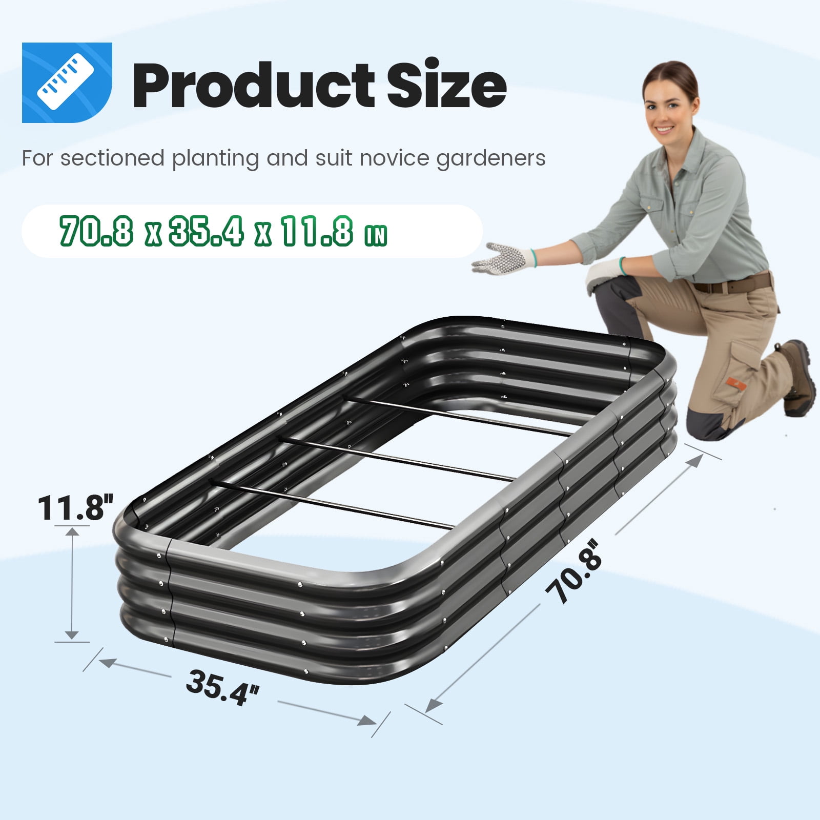 Quictent 6x3x1ft Steel Elevated Raised Garden Bed Kit, Large Gray Outdoor Planting Box