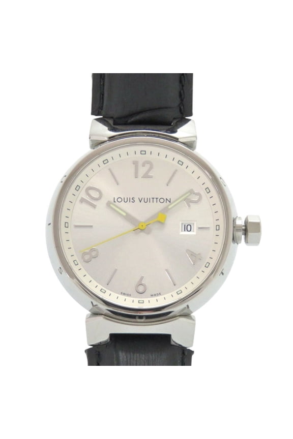 Pre-Owned Louis Vuitton Tambour Q111E Stainless Steel Leather Silver Quartz Watch 1507 LOUIS...