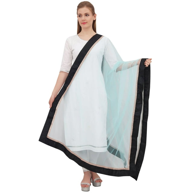 Phagun Indain Foulard Hijab pour Femmes, Jeté en Filet, Dupatta, Chunni, Tour de Cou - Bleu Pâle