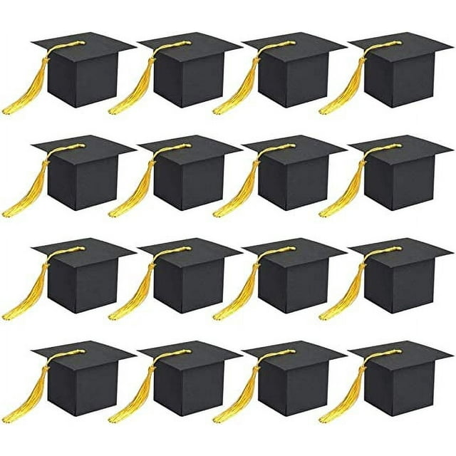 Xiao Hua 50 cajas de dulces con forma de birrete de graduación, decoración para fiestas de graduación, cajas de regalo con borlas, caja de regalo de graduación, recuerdo de fiesta de graduación