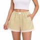 thumbnail image 1 of TaTaai Women's Spring Summer Cute Striped Lace Splice Elastic Waist Short Pants Comfortable Soft Home Sleep Lounge Shorts with Pockets Casual Daily Wear Gift, 1 of 5