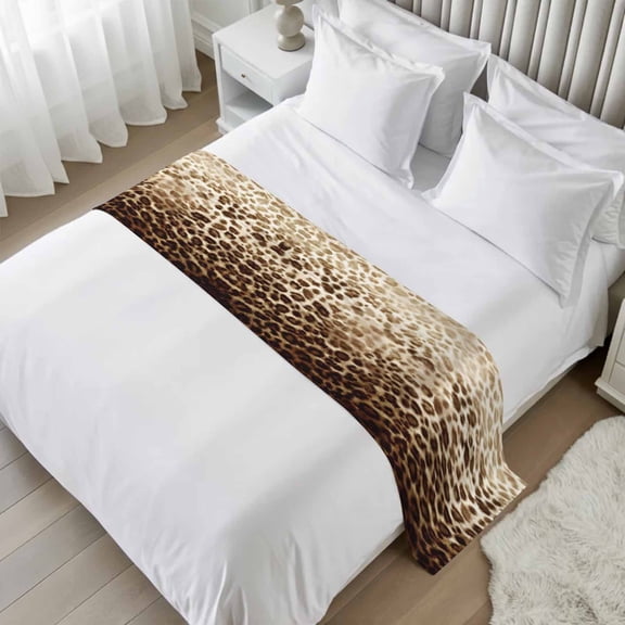Bed Runner for Twin Size, Brown Leopard Decorative Scarf Throws for Foot of Bed, Farmhouse Vintage Classic Leopard Luxury Bedding Protector Slipcover Bedrunners for Hotel/Home, 71 x 20 Inch