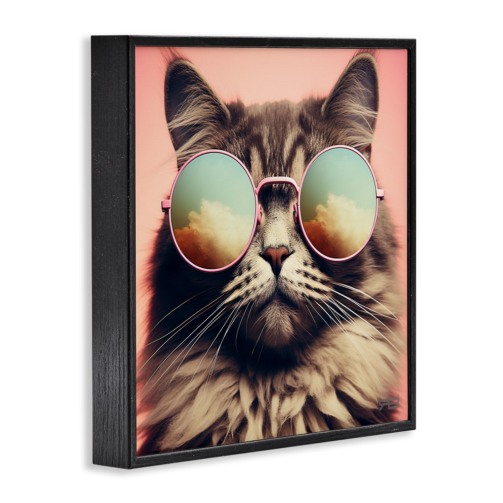 Stupell Industries Cat & Cloud Reflection Glasses Animals & Insects Painting Black Framed Art Print Wall Art, 24 x 24