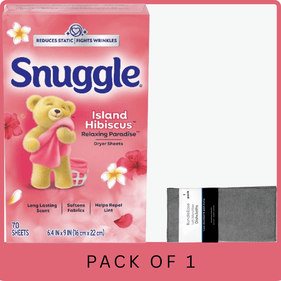 Snuggle Fabric Softener Dryer Sheets Island Hibiscus & Rainflower 70 Count with Microfiber Solid Color Towel by BundleEase