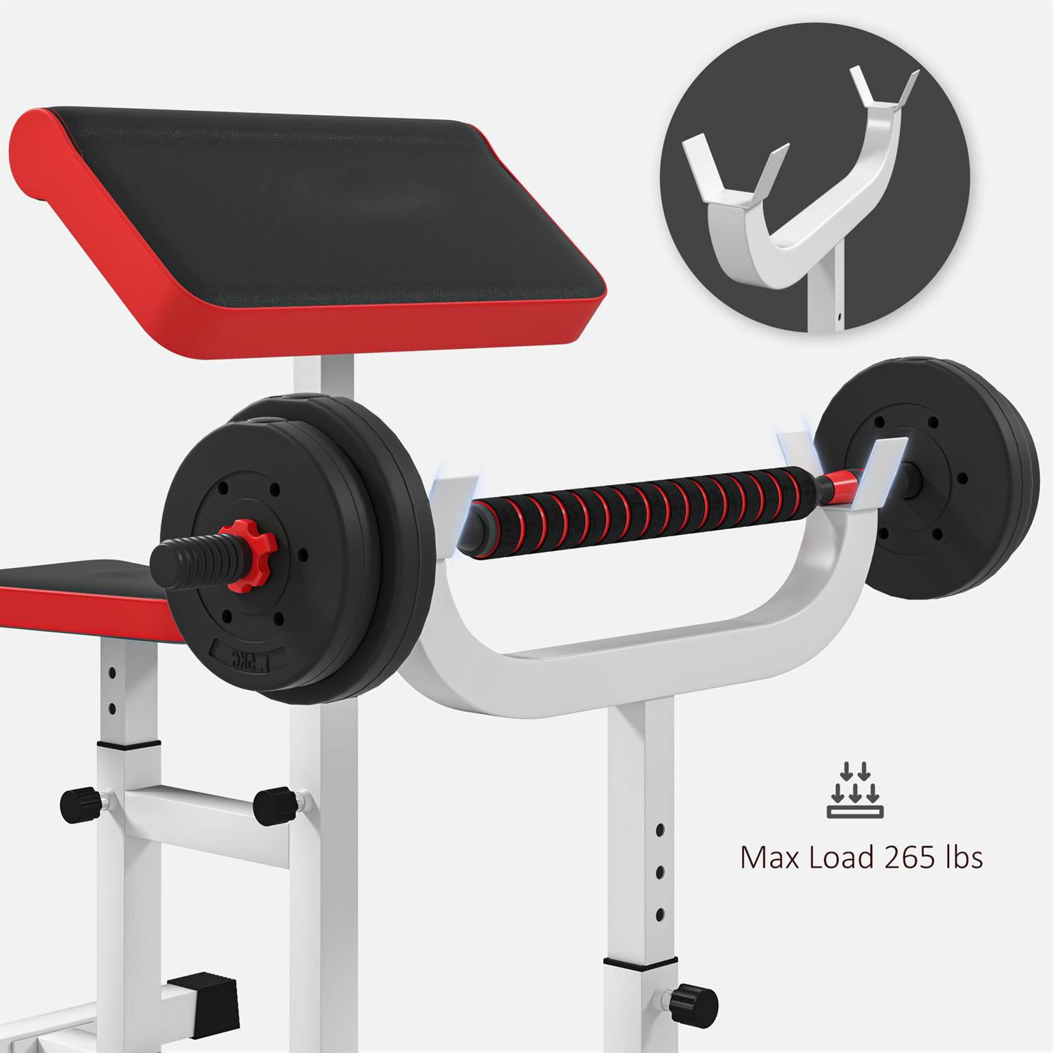 Demifill Preacher Curl Bench - White, 265 LBS Capacity, Adjustable Seated Arm Isolated Barbell Dumbbell Bicep Strength Training Station