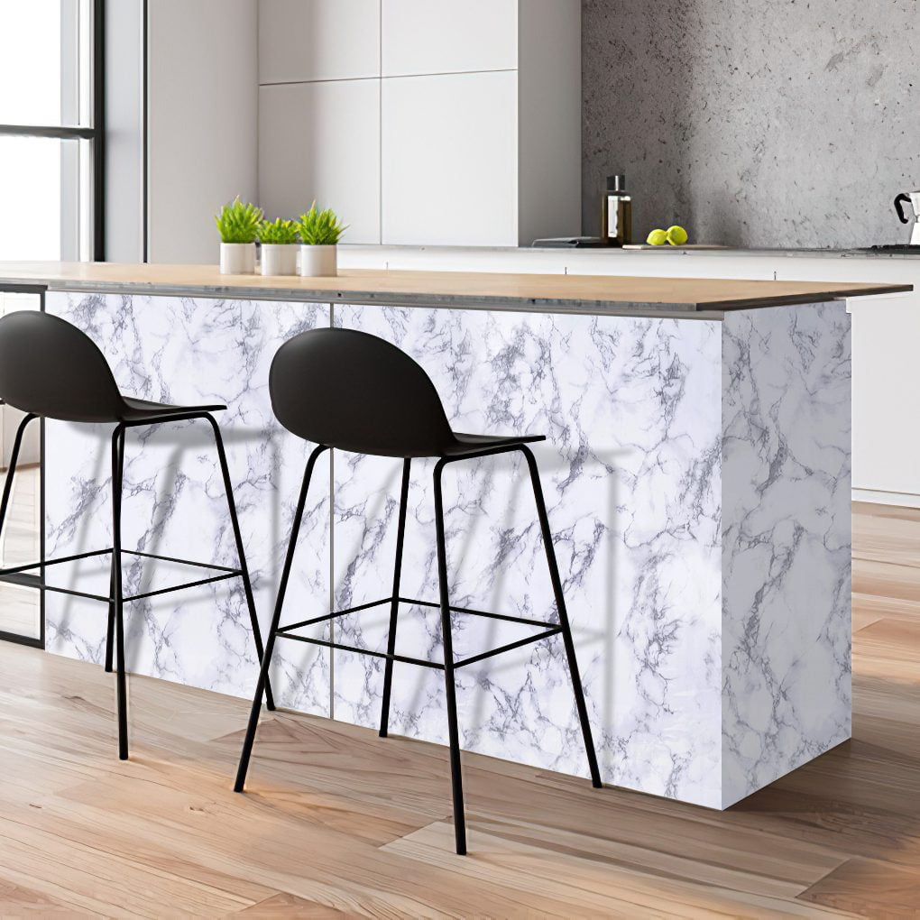 Arthome Marble Paper,11.8x100 inch Self Adhesive Wallpaper Waterproof Gloss PVC Vinyl, Oil Proof,White/Gray Granite Paper,Marble Vinyl Paper for Furniture Cover Surface,Countertop,Kitchen,Shelf Liner