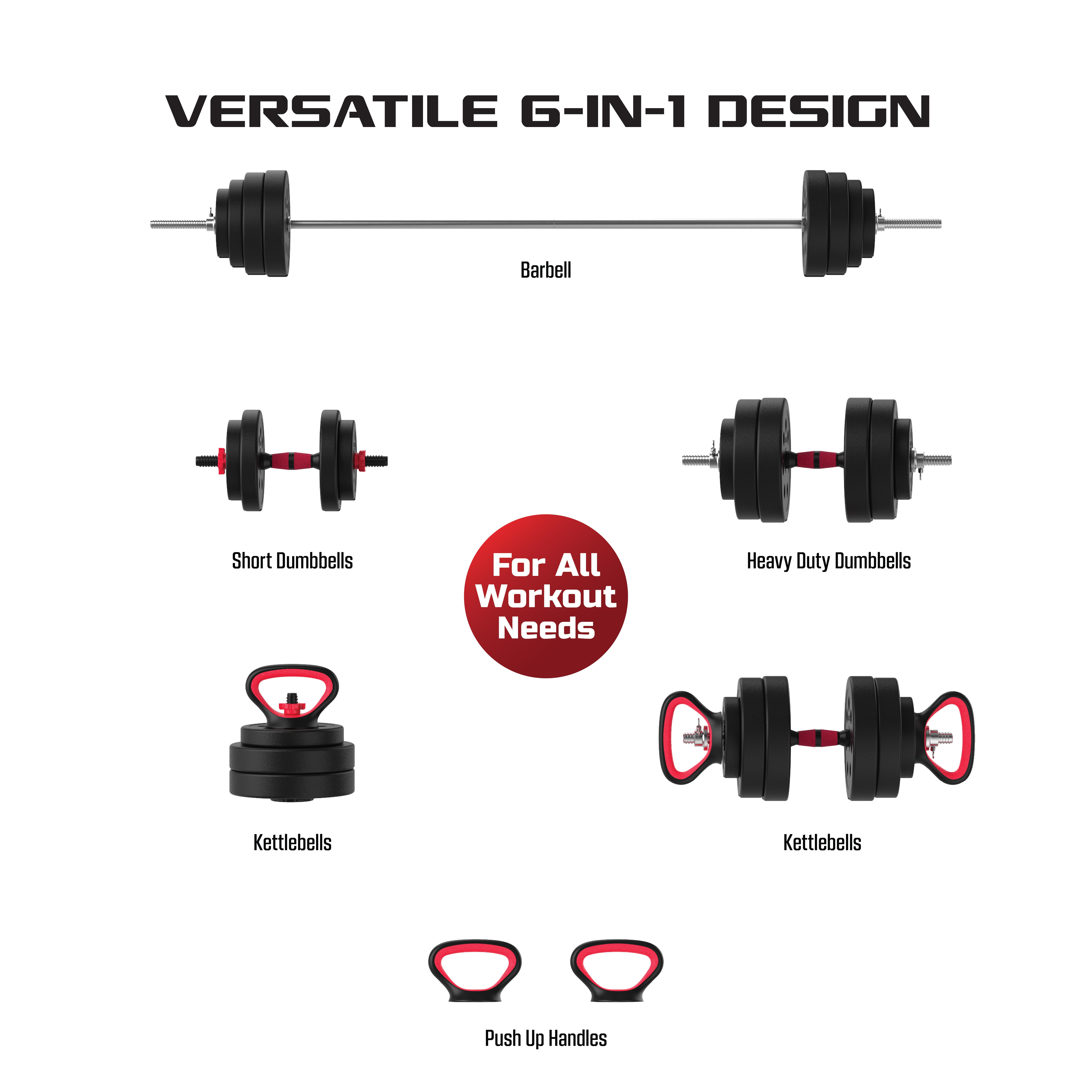 FitRx SmartBell Gym, 100lbs. Adjustable Dumbbells, Kettlebells and Barbell Weight Set, Metal Barbell