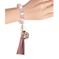 thumbnail image 4 of WIRESTER 2pcs Set English Bulldog & Pug Playful Postures Rose Quartz/White Silicone Beaded Bracelet Keychain With Tassel & Round Glitter Silver Key Ring Car Key Chain Wristlet For Women Girls, 4 of 5