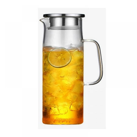 

50 Ounces Glass Pitcher with Lid and Handle Clear Water Pitcher for Ice Tea and Juice Heat Resistant Glass Carafe for Hot/Cold Water