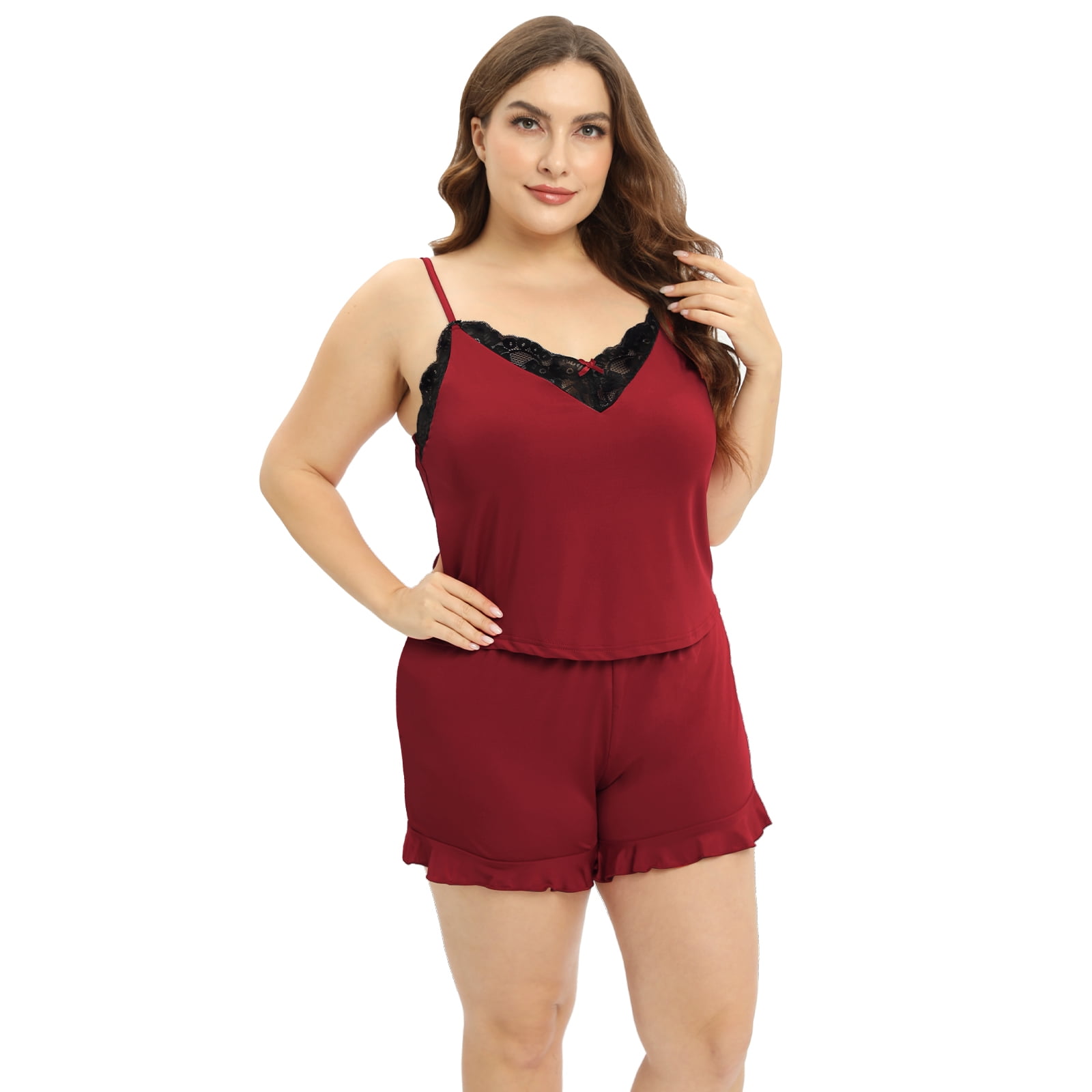Baywell Women's Satin Pajama Cami Set Silky Lace Nightwear 2 Piece