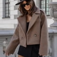 thumbnail image 4 of Women Crop Pea Coat Wool Blend Office Work Lapel Collar Short Winter Jacket Trench Coat, 4 of 5