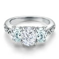 thumbnail image 3 of Gem Stone King 2.50 Cttw White Moissanite and Sky Blue Aquamarine Filigree Style 3 Stone Ring for Women | 925 Silver | Oval 8X6MM and 6X4MM | Three Stone Wedding Engagement Anniversary Ring | Size 6, 3 of 6